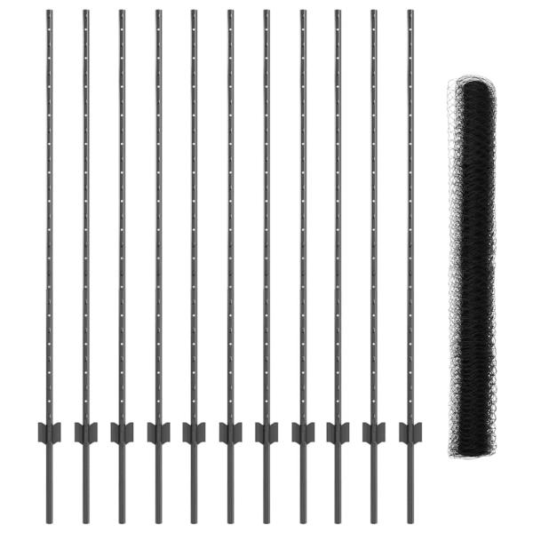 Zaun mit Pfosten Grau 1,4 x 25 m Stahl