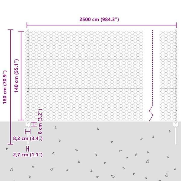 Zaun mit Pfosten Grau 1,4 x 25 m Stahl