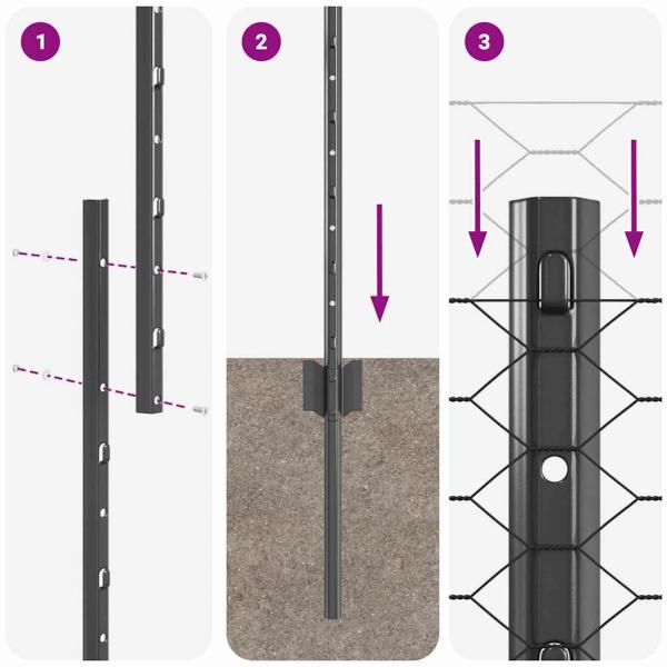 Zaun mit Pfosten Grau 1.6 x 25 m Stahl und PVC