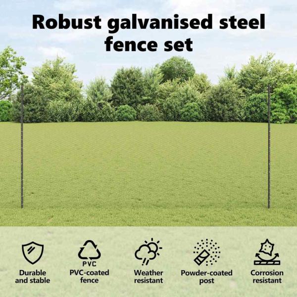 Zaun mit Pfosten Grau 1.6 x 25 m Stahl und PVC