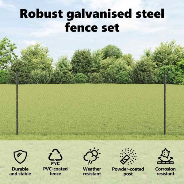Zaun mit Pfosten Grau 1 x 50 m Stahl und PVC