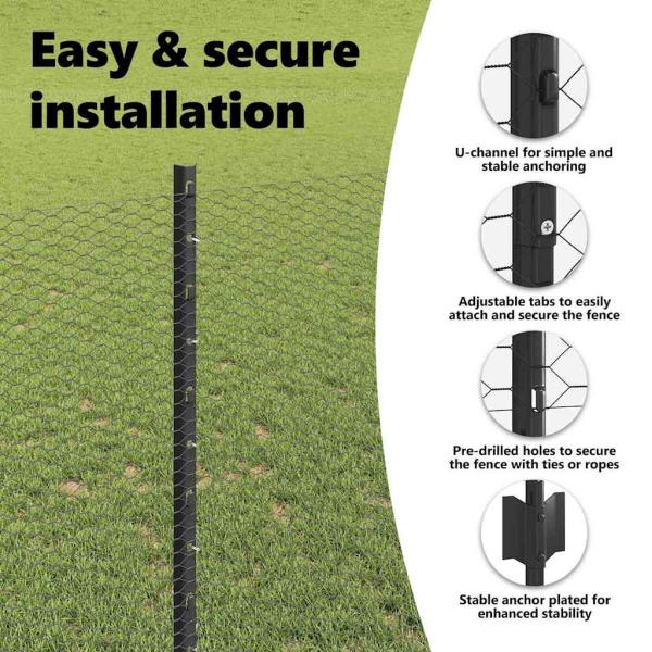 Zaun mit Pfosten Grau 1 x 50 m Stahl und PVC