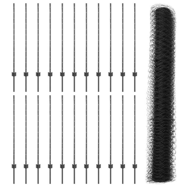 Zaun mit Pfosten Grau 1,2 x 50 m Stahl und PVC