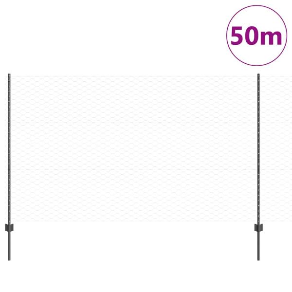 Zaun mit Pfosten Grau 1,4 x 50 m Stahl und PVC