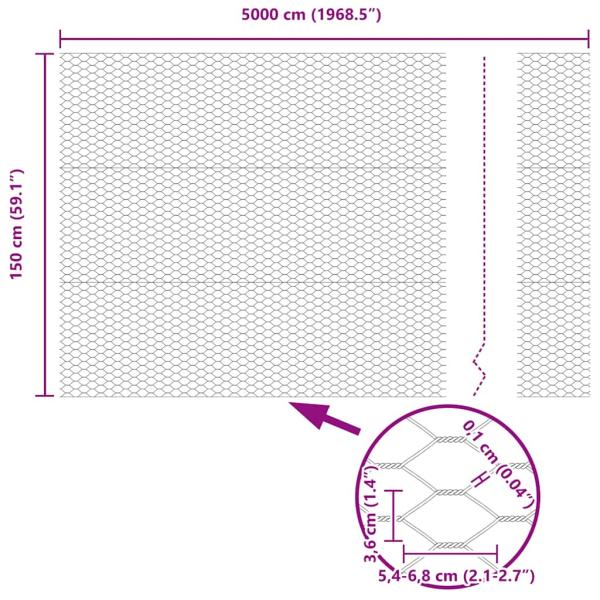 Zaun mit Pfosten Grau 1,5 x 50 m Stahl und PVC