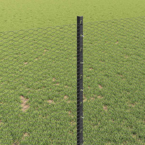 Zaun mit Pfosten Grau 1 x 100 m Stahl und PVC