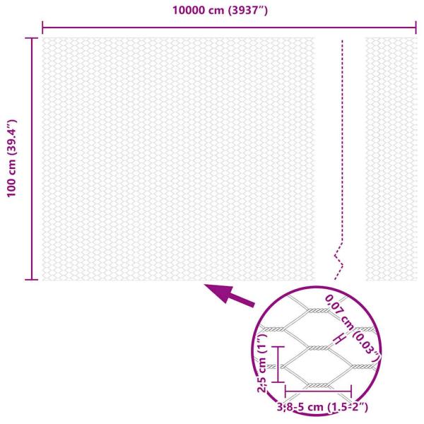 Zaun mit Pfosten Grau 1 x 100 m Stahl und PVC
