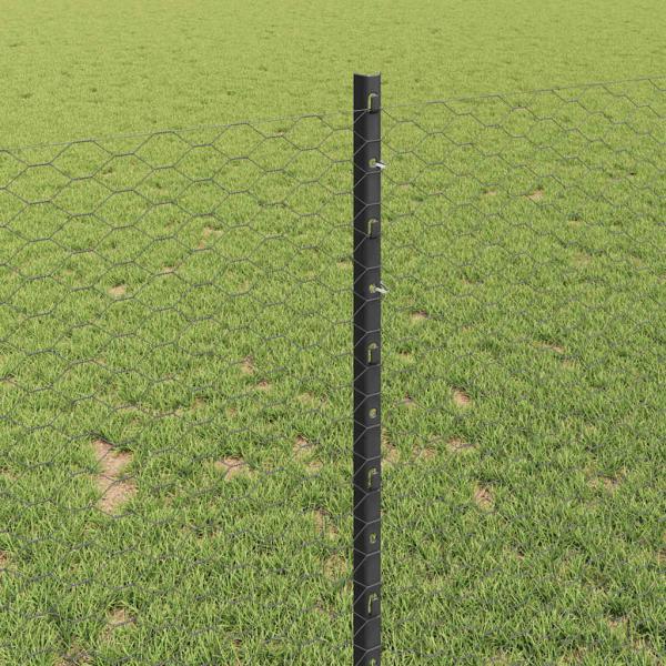 Zaun mit Pfosten Grau 1 x 100 m Stahl und PVC