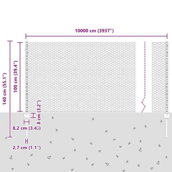 Zaun mit Pfosten Grau 1 x 100 m Stahl und PVC
