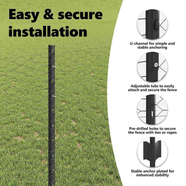 Zaun mit Pfosten Grau 1 x 100 m Stahl und PVC