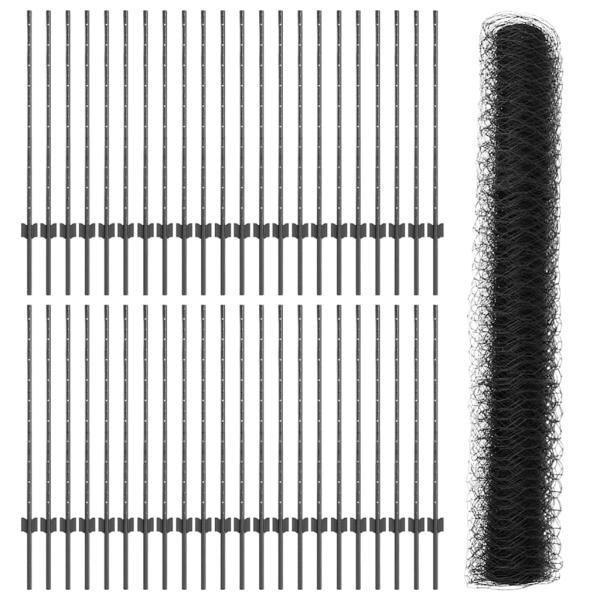 Zaun mit Pfosten Grau 1 x 100 m Stahl und PVC