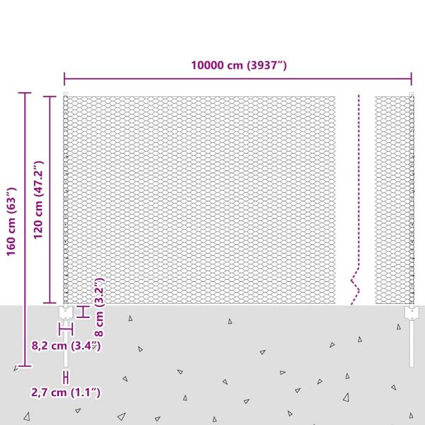Zaun mit Pfosten Grau 1,2 x 100 m Stahl und PVC