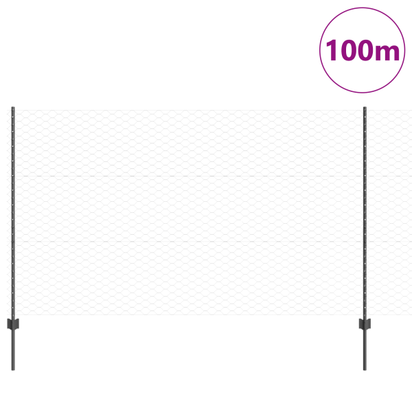 Zaun mit Pfosten Grau 1,4 x 100 m Stahl und PVC