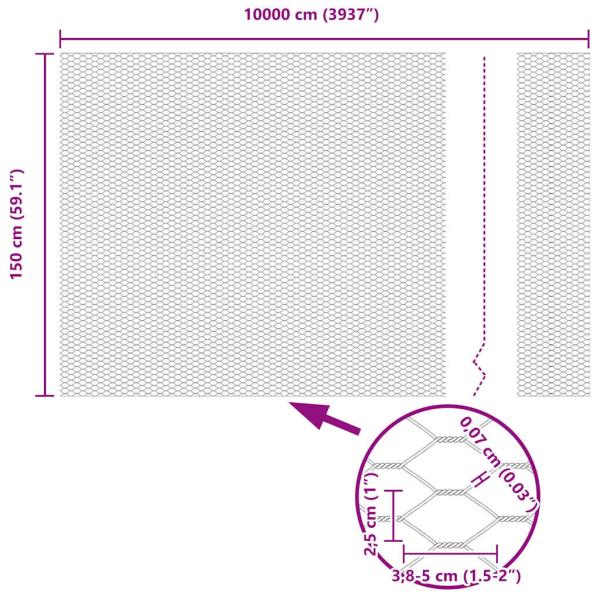 Zaun mit Pfosten Grau 1,5 x 100 m Stahl und PVC