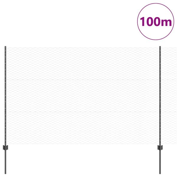 Zaun mit Pfosten Grau 1,5 x 100 m Stahl und PVC