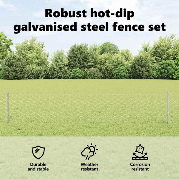 Zaun mit Pfosten Silber 0,4 x 10 m Stahl