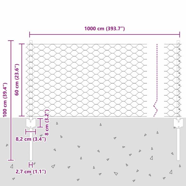 Zaun mit Pfosten Silber 0,6 x 10 m Stahl