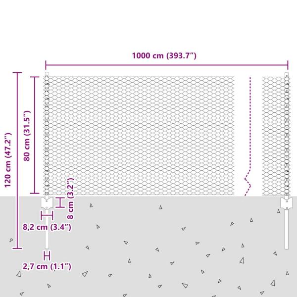 Zaun mit Pfosten Silber 0,8 x 10 m Stahl