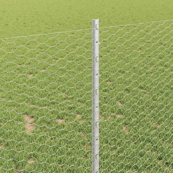 Sechseckzaun mit Pfosten 10 x 1 m Verzinkter Stahl Silber Netz