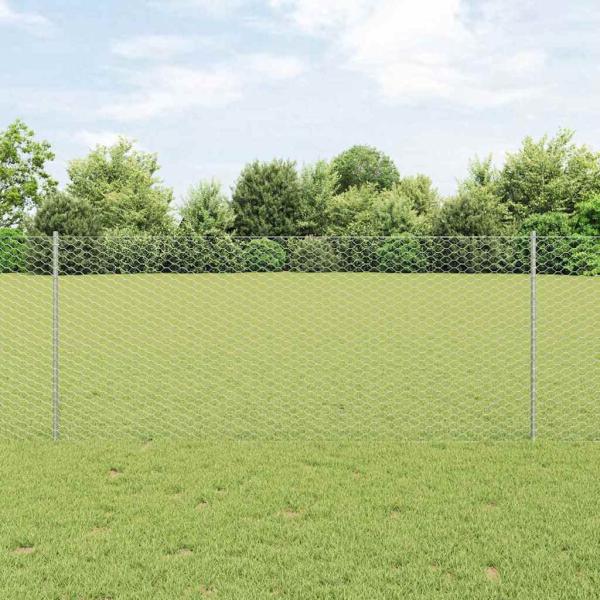 ARDEBO.de - Sechseckzaun mit Pfosten 10 x 1 m Verzinkter Stahl Silber Netz
