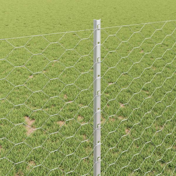 Sechseckzaun mit Pfosten 10 x 1 m Verzinkter Stahl Silber Netz