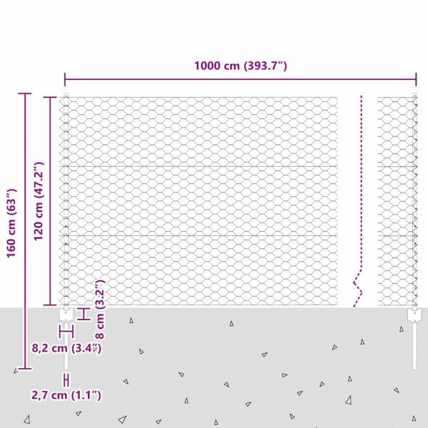Zaun mit Pfosten Silber 1,2 x 10 m Stahl