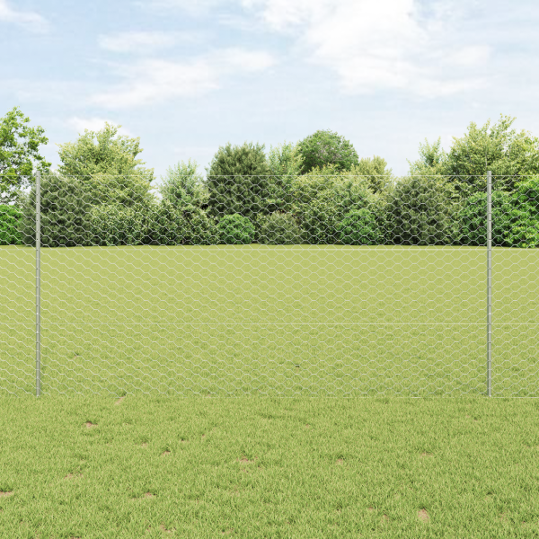 Zaun mit Pfosten Silber 1,2 x 10 m Stahl