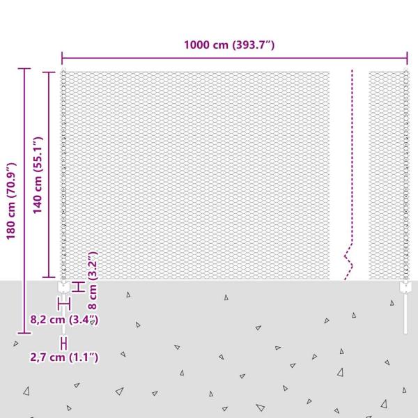 Zaun mit Pfosten Silber 1,4 x 10 m Stahl