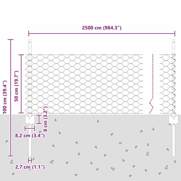 Zaun mit Pfosten Silber 0,5 x 25 m Stahl
