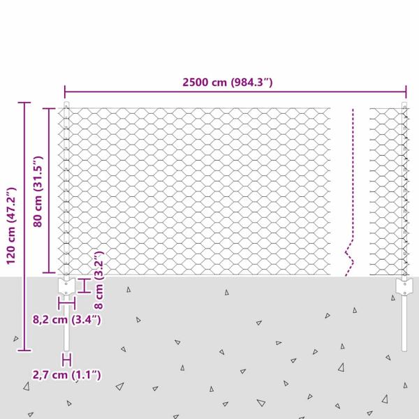 Zaun mit Pfosten Silber 0,8 x 25 m Stahl