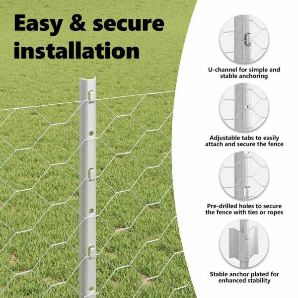 Sechseckzaun mit Pfosten 25 x 1 m Verzinkter Stahl Silber Netz