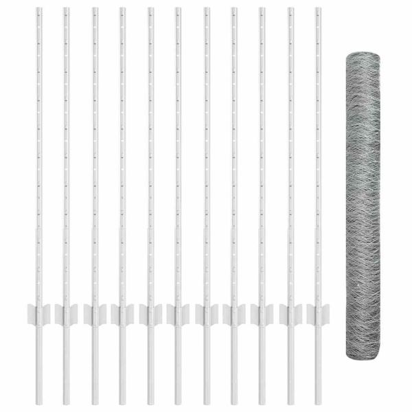 Sechseckzaun mit Pfosten 25 x 1 m Verzinkter Stahl Silber Netz