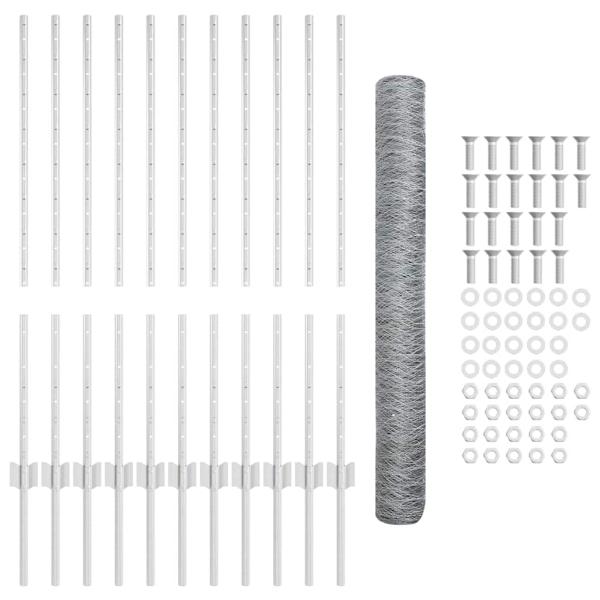 Sechseckzaun mit Pfosten 25 x 1 m Verzinkter Stahl Silber Netz
