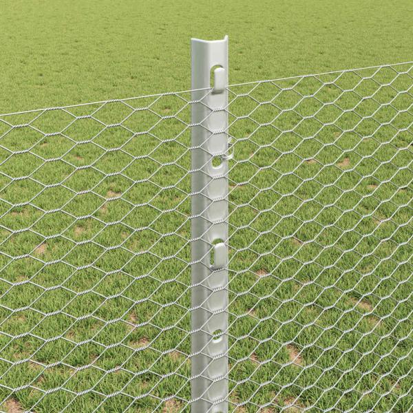 Sechseckzaun mit Pfosten 25 x 1,2 m Verzinkter Stahl Silber
