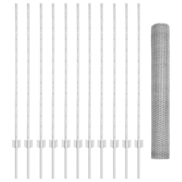 Sechseckzaun mit Pfosten 25 x 1,2 m Verzinkter Stahl Silber