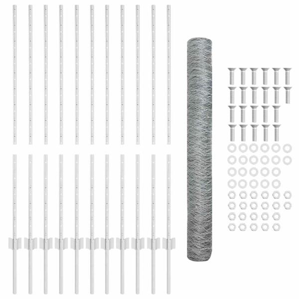 Zaun mit Pfosten Silber 1,2 x 25 m Stahl
