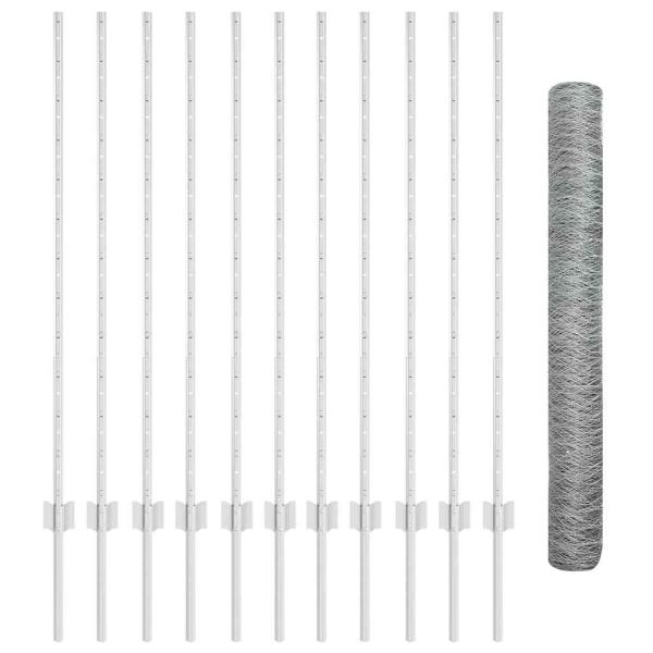 Sechseckzaun mit Pfosten 25 x 1,2 m Verzinkter Stahl Silber