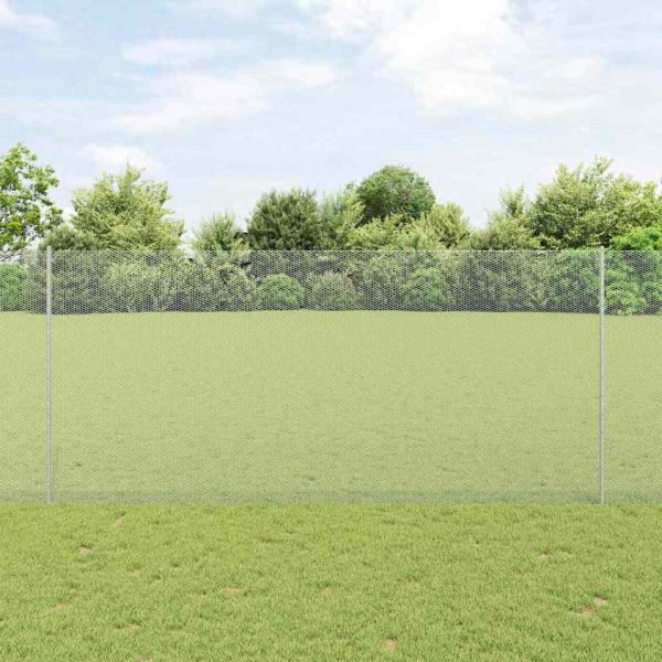 ARDEBO.de - Sechseckzaun mit Pfosten 25 x 1,4 m Verzinkter Stahl Silber