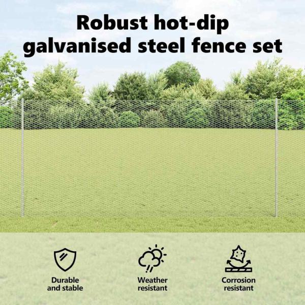 Zaun mit Pfosten Silber 1,4 x 25 m Stahl
