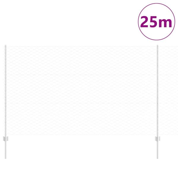 Sechseckzaun mit Pfosten 25 x 1,4 m Verzinkter Stahl Silber