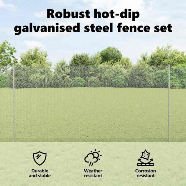 Zaun mit Pfosten Silber 1,5 x 25 m Stahl