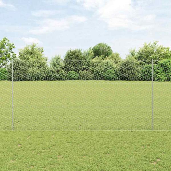 ARDEBO.de - Sechseckzaun mit Pfosten 25 x 1,5 m Verzinkter Stahl Silber