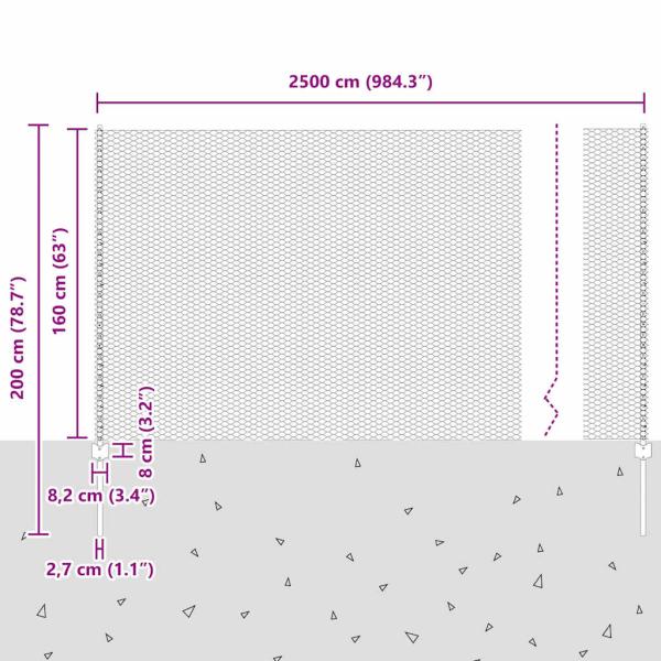 Zaun mit Pfosten Silber 1.6 x 25 m Stahl