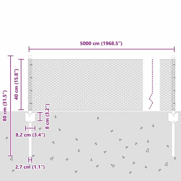 Zaun mit Pfosten Silber 0,4 x 50 m Stahl