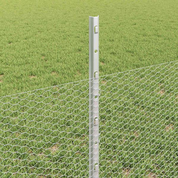 Zaun mit Pfosten Silber 0,5 x 50 m Stahl