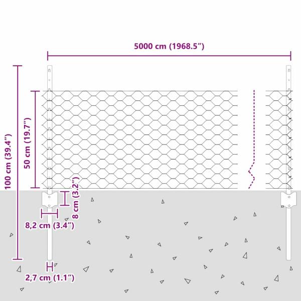 Zaun mit Pfosten Silber 0,5 x 50 m Stahl