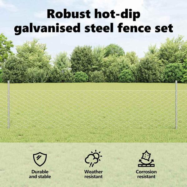 Zaun mit Pfosten Silber 0,5 x 50 m Stahl