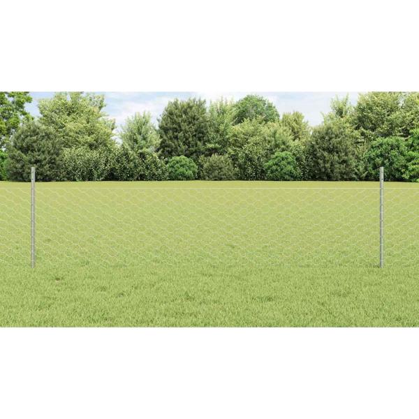 Zaun mit Pfosten Silber 0,5 x 50 m Stahl