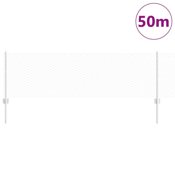 Sechseckzaun mit Pfosten 50 x 0,6 m Verzinkter Stahl Silber