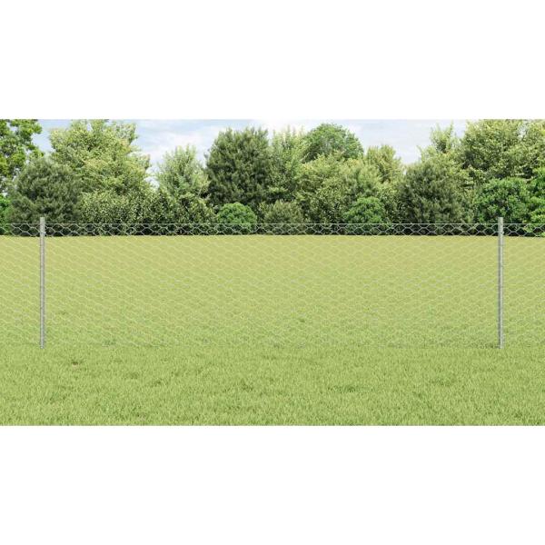 Sechseckzaun mit Pfosten 50 x 0,6 m Verzinkter Stahl Silber